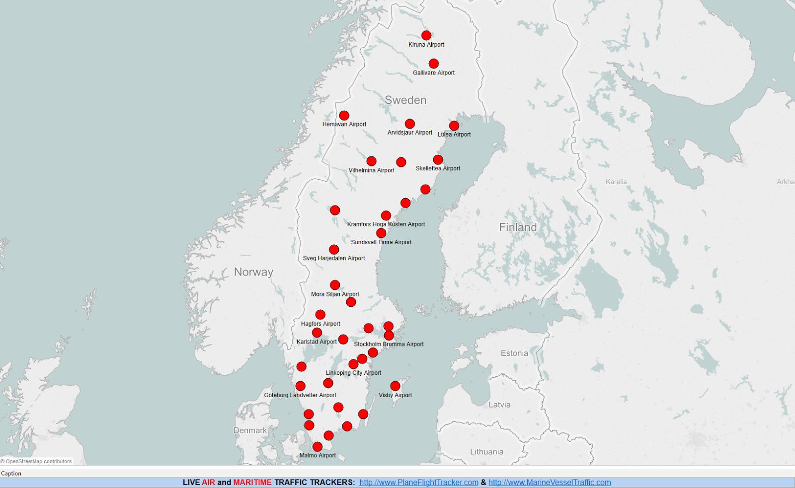 Sweden airports map - Map of Sweden airports (Northern Europe - Europe)