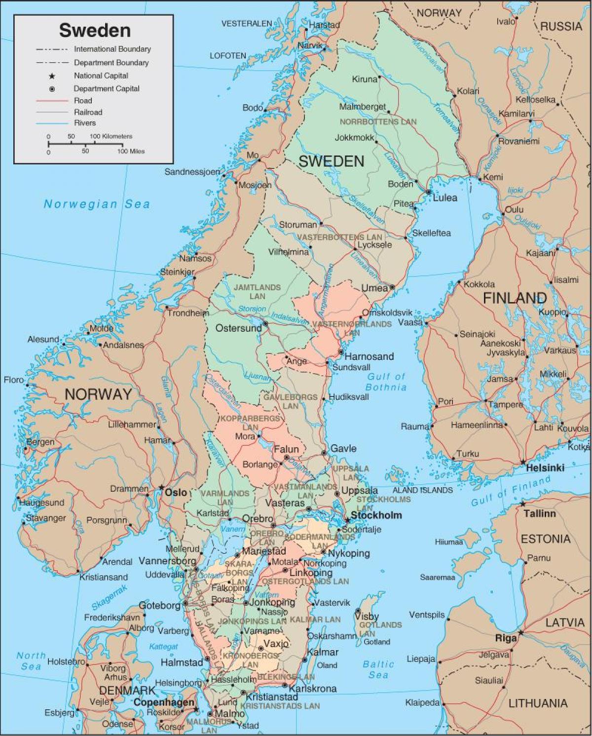 detailed map of Sweden