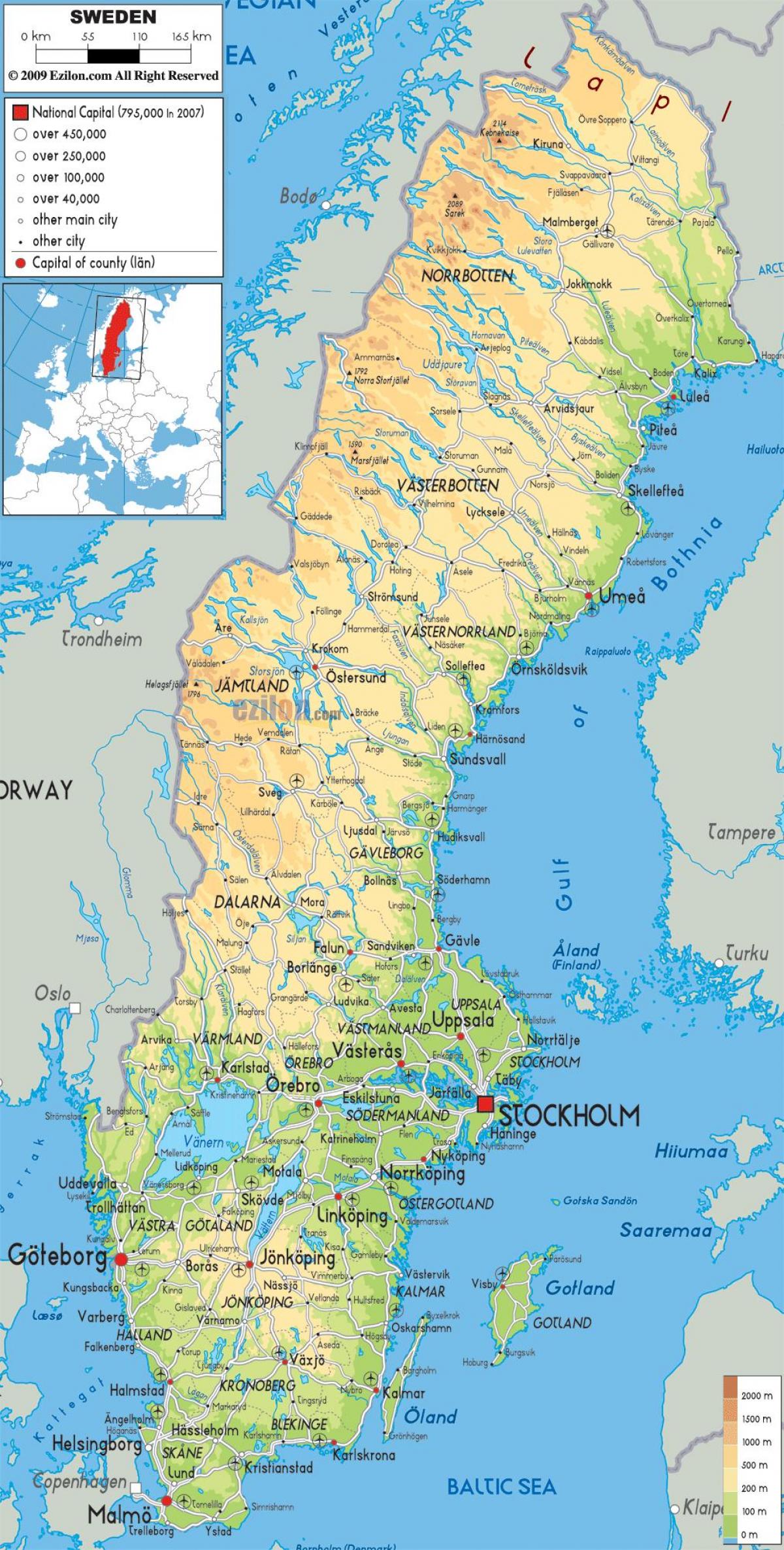 geographical map of Sweden