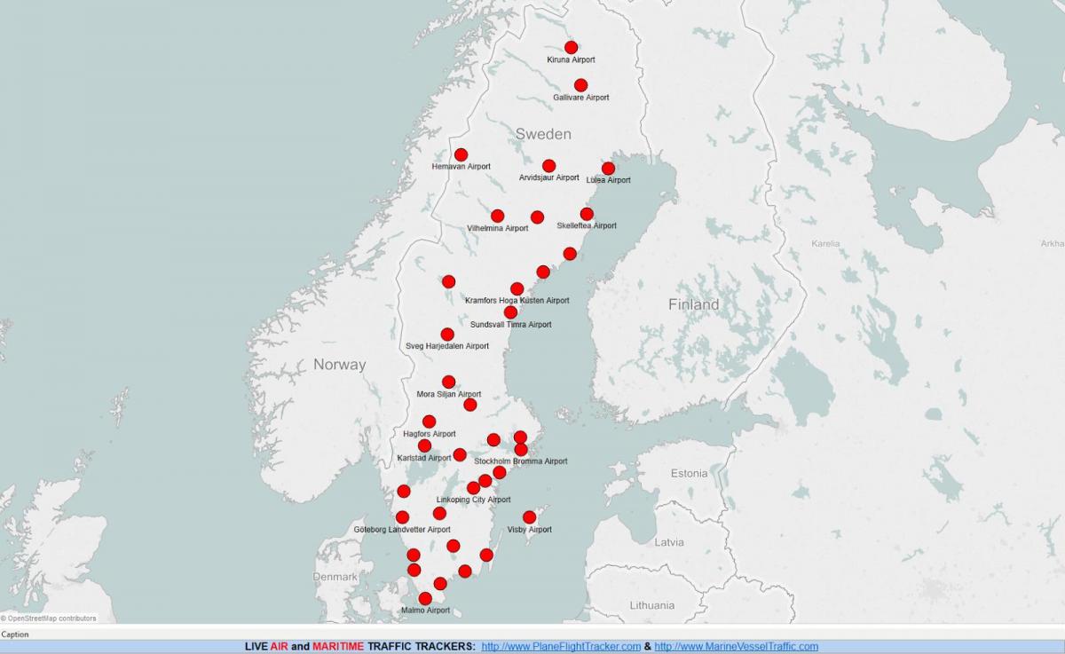 Sweden airports map - Map of Sweden airports (Northern Europe - Europe)
