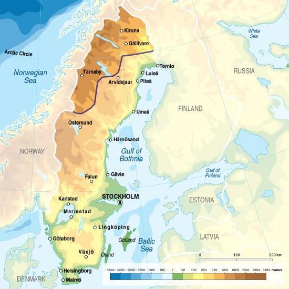 map of Sweden elevation