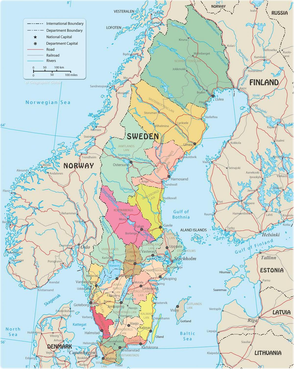 Sweden political map - Political map of Sweden (Northern Europe - Europe)